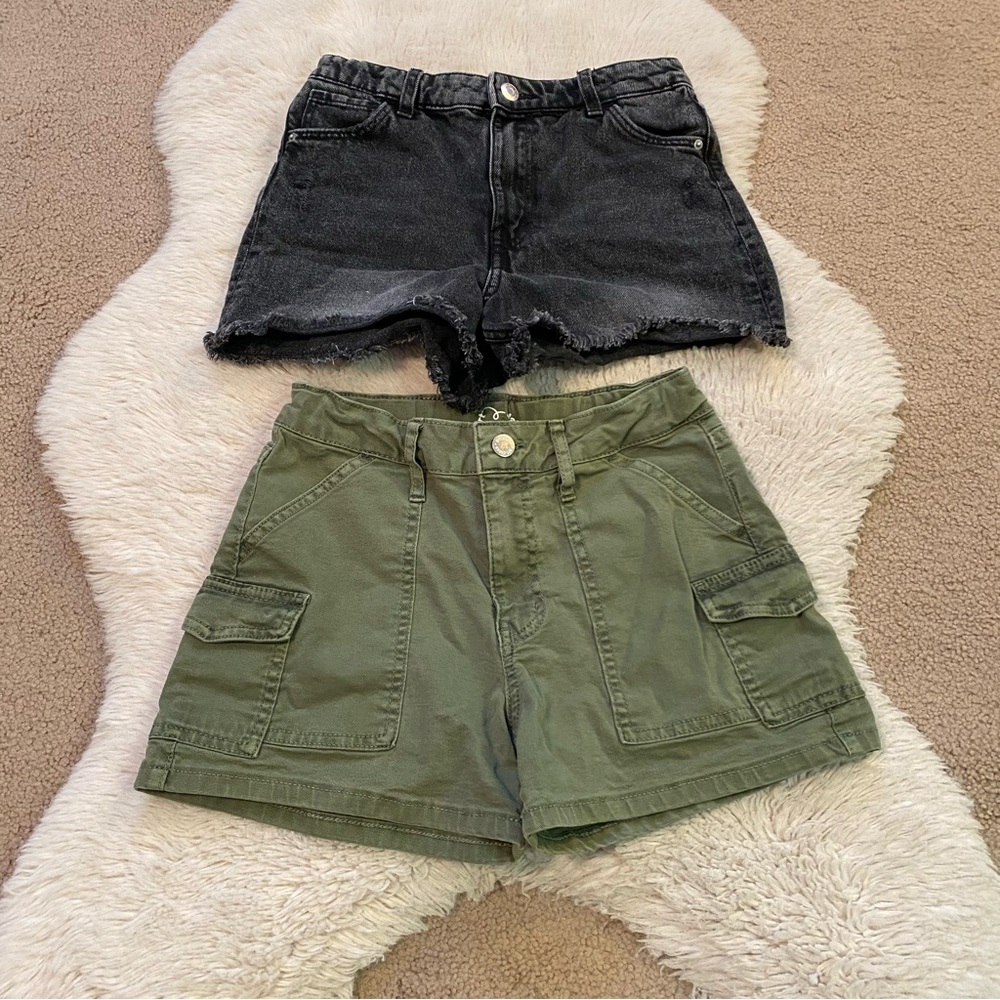 H&M Black and Green Jean Shorts